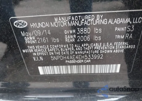 2014 Hyundai Elantra Limited из США, поврежденный, VIN 5NPDH4AE4EH533992